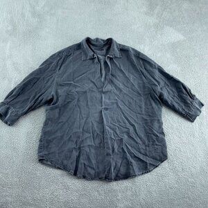 Zara Woman Gray Premium Denim Button-Up Shirt With 3/4 Sleeves 5927